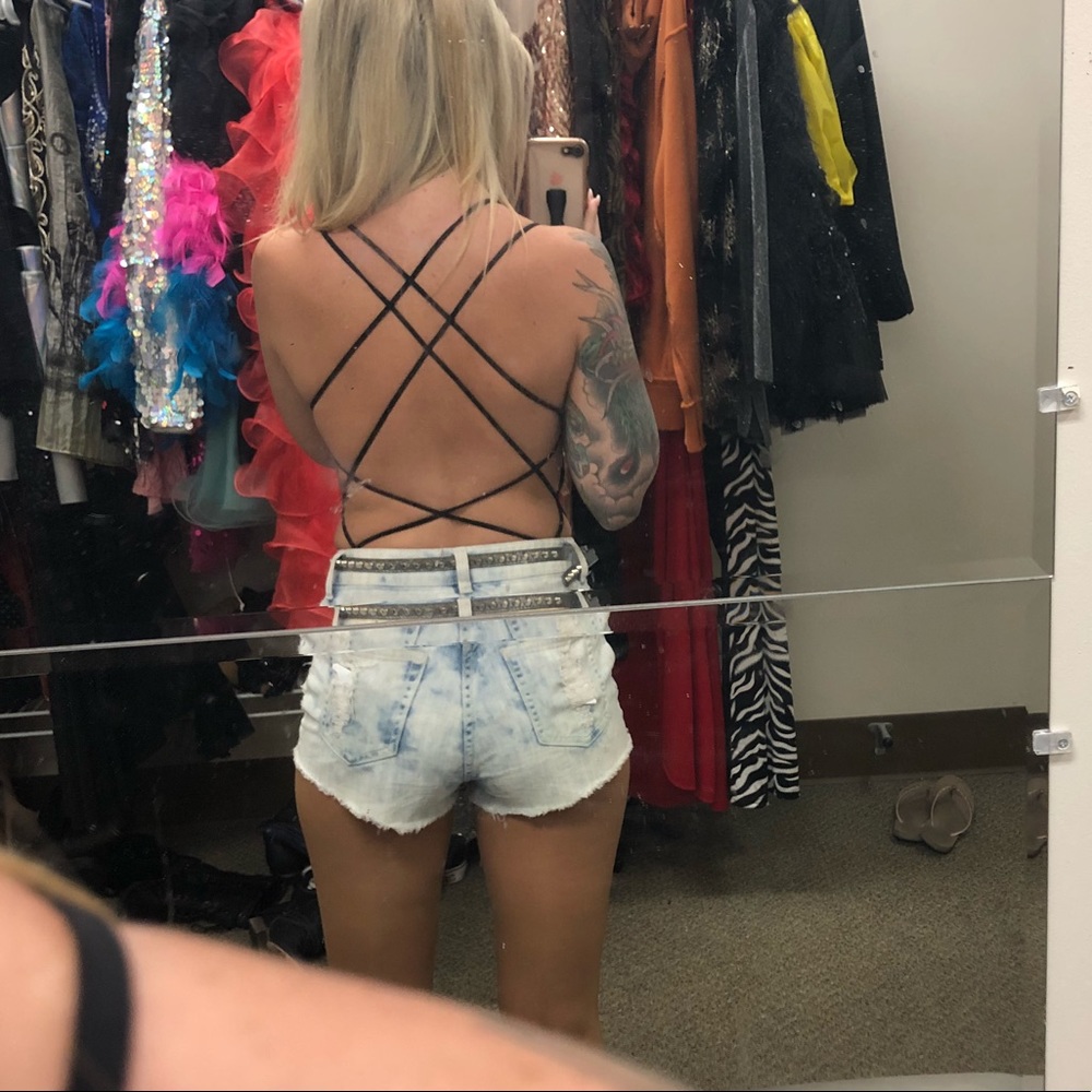 Acid washed jean shorts